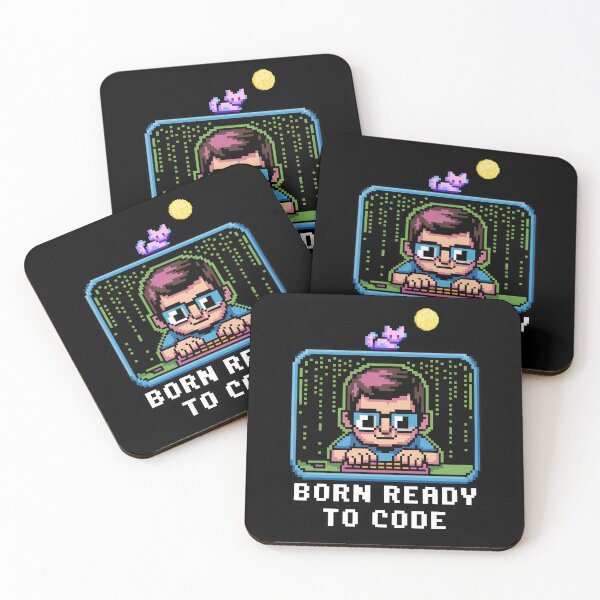 Item preview, Born Ready to Code – Retro Pixel Programmer Cat Design designed and sold by DreamVibeShirt.