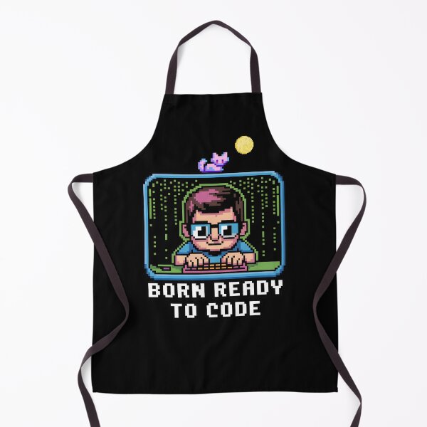 Item preview, Born Ready to Code – Retro Pixel Programmer Cat Design designed and sold by DreamVibeShirt.