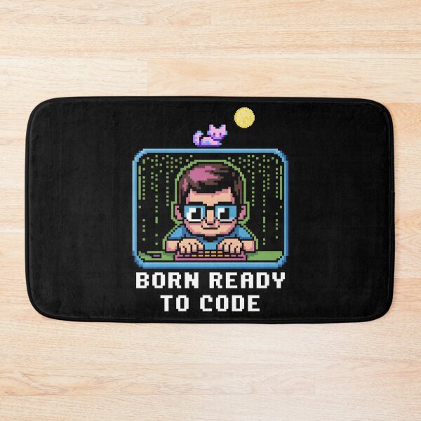 Item preview, Born Ready to Code – Retro Pixel Programmer Cat Design designed and sold by DreamVibeShirt.