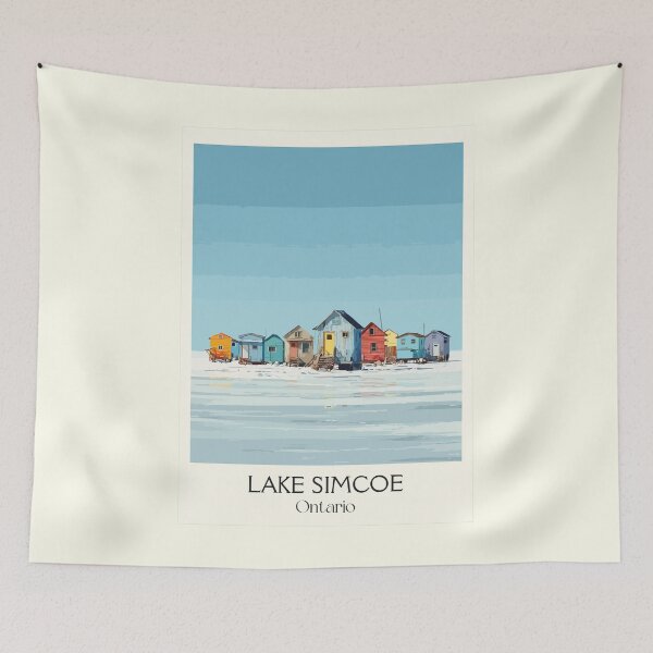 Item preview, Lake Simcoe Ontario | Winter Ice Fishing Huts Art Print designed and sold by TuncGK.