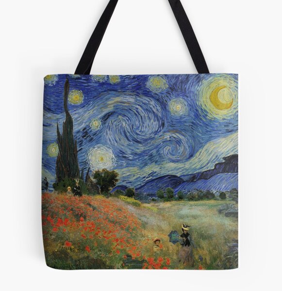 Art Printed Tote Bag - Vincent van Gogh & Claude Monet Collage Art