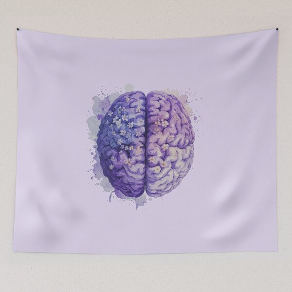 Item preview, Purple Brain Watercolor – Floral Anatomy Art with Blossoms designed and sold by EmeraldeaArt.