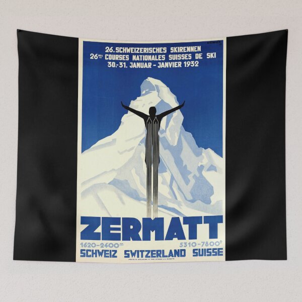 Item preview, Vintage Swiss Ski Poster | 1932 Zermatt Art Deco Design | 26th National Ski Races | Alpine Sports History & Culture designed and sold by artofuniverse.