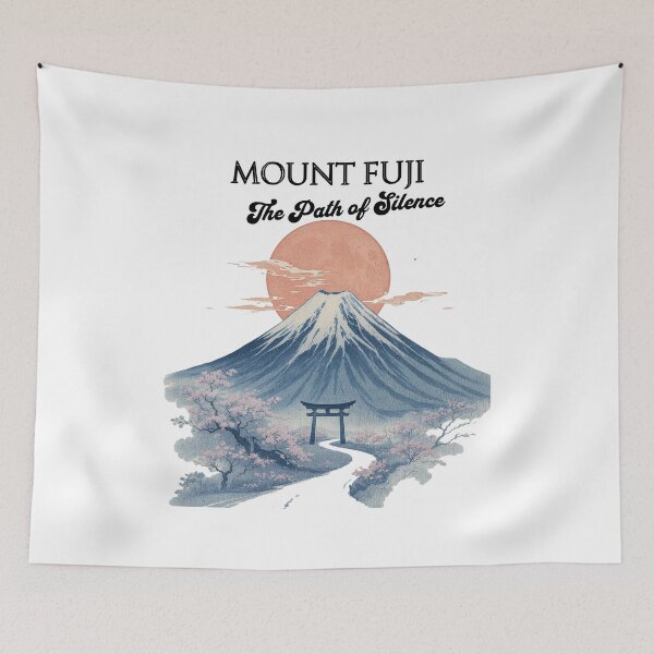 Item preview, Mount Fuji – The Path of Silence | Japanese Zen Art T-Shirt with Fuji, Torii Gate & Cherry Blossoms designed and sold by PrintedWithSoul.