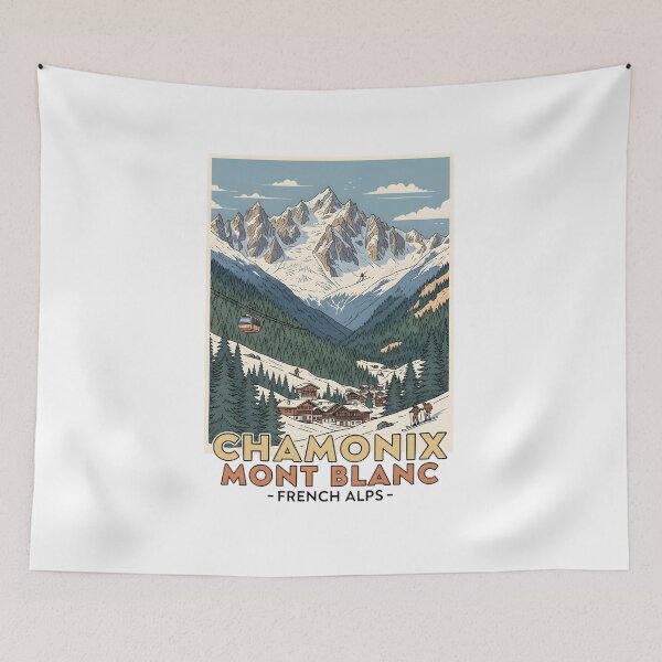 Aperçu de l'œuvre Affiche rétro de ski Chamonix Mont Blanc | Autocollant vintage de voyage dans les Alpes françaises | Cadeau de snowboard Aiguille du Midi créée et vendue par lamiarte.