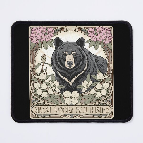 Item preview, Art Nouveau Great Smoky Mountains Black Bear & Flowers designed and sold by Digital Dreams Arts.