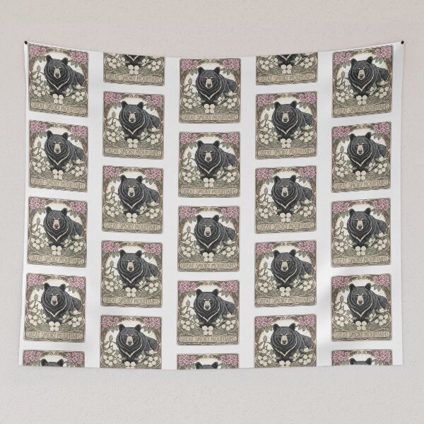 Item preview, Art Nouveau Great Smoky Mountains Black Bear & Flowers designed and sold by Digital Dreams Arts.