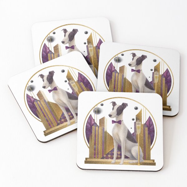 Artikelvorschau, Fröhlicher Foxterrier in Gold und Pflaume – Art-Deco-Porträt entworfen und verkauft von olenapetol.