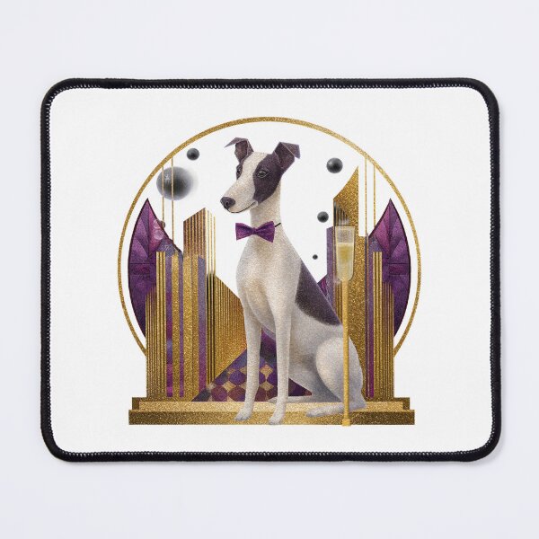 Item preview, Joyful fox terrier in gold and plum Art Deco portrait designed and sold by olenapetol.