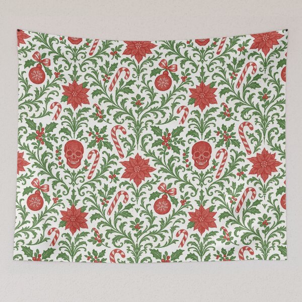 Item preview, Gothic Christmas Damask – Skulls, Poinsettia & Candy Canes designed and sold by cabuks.