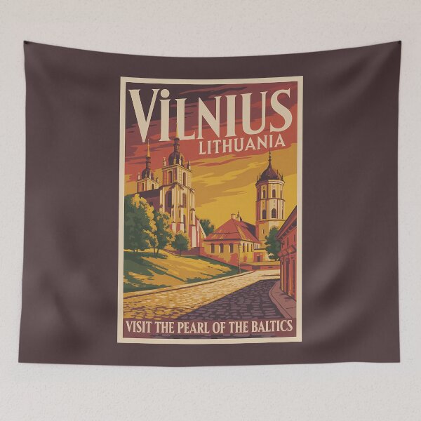 Item preview, Vilnius Lithuania Illustration Travel Art Vintage designed and sold by KrisSidDesigns.