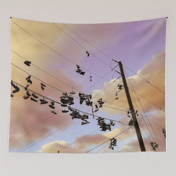 Item preview, Sneakers on Power Lines Sunset Sky - Urban Street Art Photography designed and sold by Lena Cox Studio.