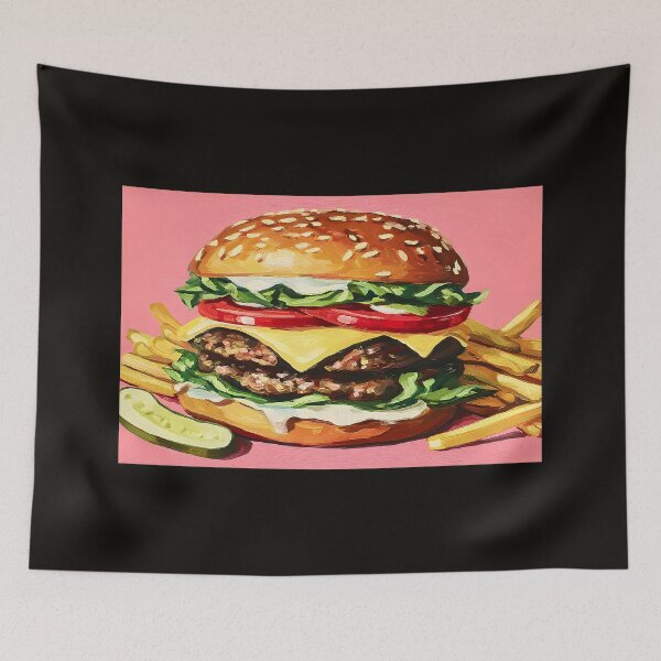 Item preview, Loaded Cheeseburger Indulgence with Golden Fries and Tangy Pickle Accent designed and sold by OlfactoART Studio.