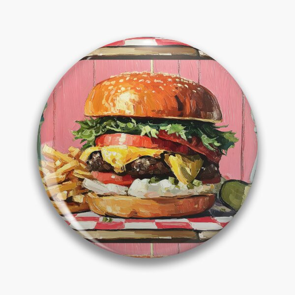 Item preview, Classic Diner Nostalgic Cheeseburger Feast with Crispy Fries and Pepper Mill Charm designed and sold by OlfactoART Studio.