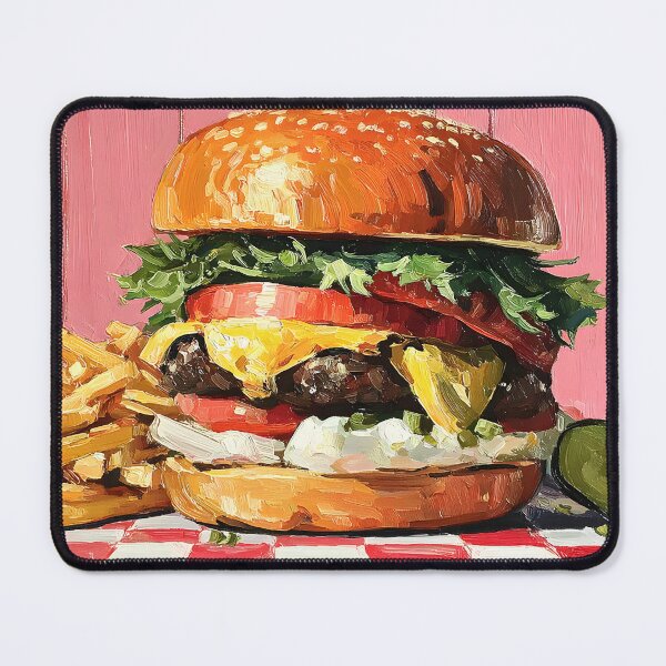 Item preview, Classic Diner Nostalgic Cheeseburger Feast with Crispy Fries and Pepper Mill Charm designed and sold by OlfactoART Studio.