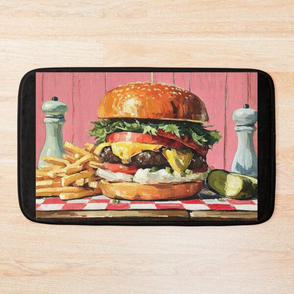 Item preview, Classic Diner Nostalgic Cheeseburger Feast with Crispy Fries and Pepper Mill Charm designed and sold by OlfactoART Studio.