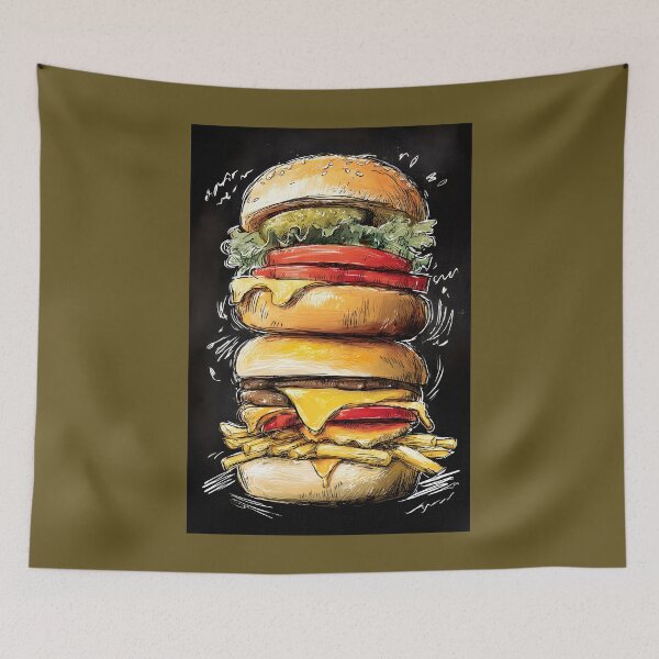 Item preview, Epic Stack Cheeseburger with Juicy Patties, Melted Cheese, and Crispy Fries designed and sold by OlfactoART Studio.