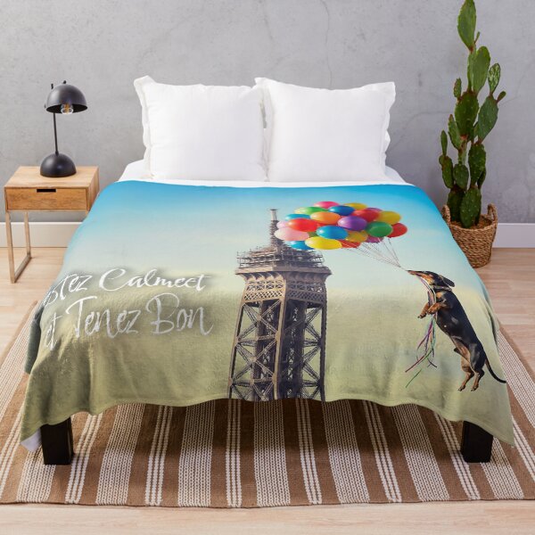 Item preview, Restez Calme et Tenez Bon – Flying Dachshund Over Paris designed and sold by FrancophileFun.