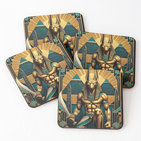Item preview, Kneeling Anubis God Full Body | Egyptian Revival Art Deco Nouveau | Luxury Gallery Art Print designed and sold by Vintage Poster Gallery.