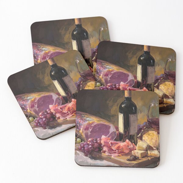 Item preview, Rustic Gourmet Spread with Cured Meats, Cheeses, Bread, and Red Wine Elegance designed and sold by OlfactoART Studio.