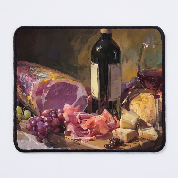Item preview, Rustic Gourmet Spread with Cured Meats, Cheeses, Bread, and Red Wine Elegance designed and sold by OlfactoART Studio.