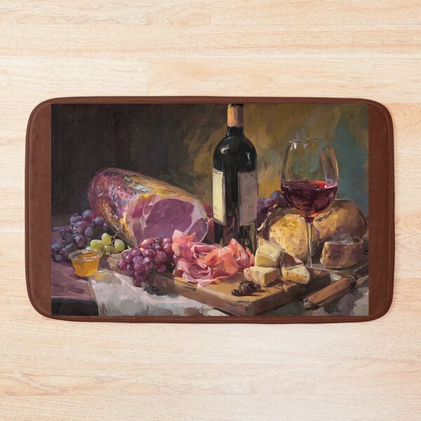 Item preview, Rustic Gourmet Spread with Cured Meats, Cheeses, Bread, and Red Wine Elegance designed and sold by OlfactoART Studio.