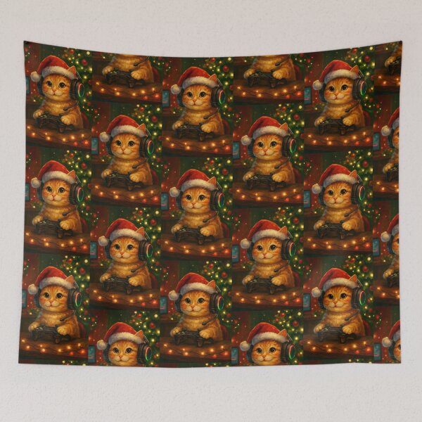 Item preview, Gamer Cat Christmas,Funny Gaming Kitty with Santa Hat designed and sold by E.D.CH designs..