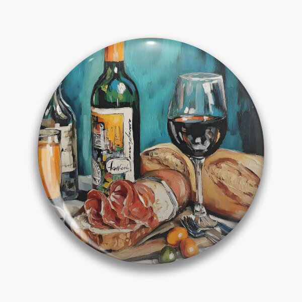 Item preview, Rustic Wine and Charcuterie Scene with Bread, Cured Meats, and Fresh Fruits designed and sold by OlfactoART Studio.