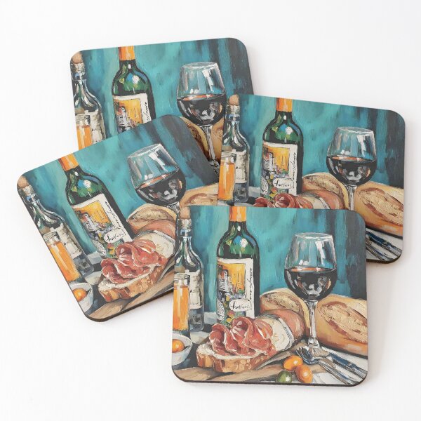 Item preview, Rustic Wine and Charcuterie Scene with Bread, Cured Meats, and Fresh Fruits designed and sold by OlfactoART Studio.