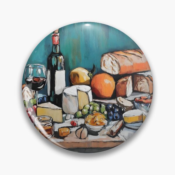 Item preview, Celebrate a Gourmet Spread of Cheeses, Fresh Bread, Wine, Grapes, and Seasonal Fruits designed and sold by OlfactoART Studio.