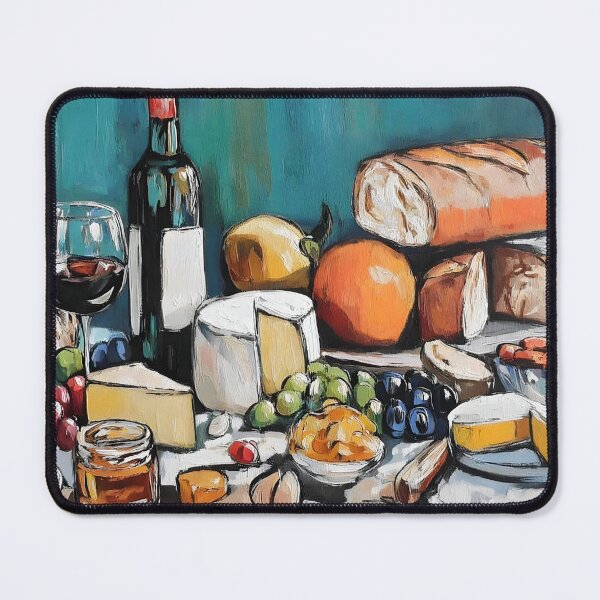 Item preview, Celebrate a Gourmet Spread of Cheeses, Fresh Bread, Wine, Grapes, and Seasonal Fruits designed and sold by OlfactoART Studio.