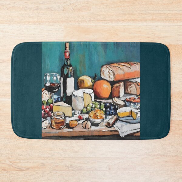 Item preview, Celebrate a Gourmet Spread of Cheeses, Fresh Bread, Wine, Grapes, and Seasonal Fruits designed and sold by OlfactoART Studio.