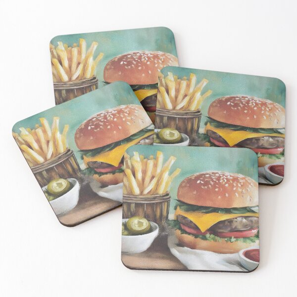 Item preview, Savor a Juicy Cheeseburger with Crispy Fries, Tangy Pickles, and Ketchup Delight designed and sold by OlfactoART Studio.