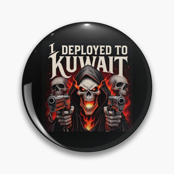Aperçu de l'œuvre J'ai été déployé au Koweït – Design humoristique noir d'un vétéran militaire avec un crâne enflammé créée et vendue par LowDownGraphics.