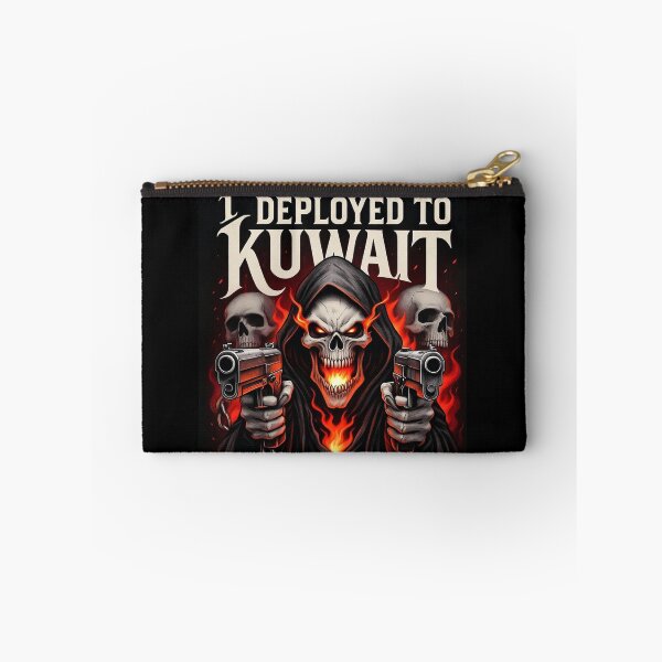 Aperçu de l'œuvre J'ai été déployé au Koweït – Design humoristique noir d'un vétéran militaire avec un crâne enflammé créée et vendue par LowDownGraphics.