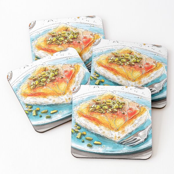 Item preview, Delight in Pistachio-Topped Kunafa with a Fork Ready and Turkish Tea Nearby designed and sold by OlfactoART Studio.