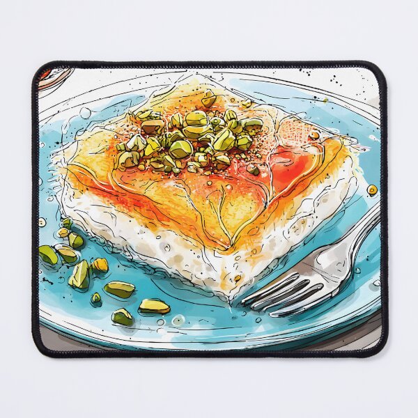 Item preview, Delight in Pistachio-Topped Kunafa with a Fork Ready and Turkish Tea Nearby designed and sold by OlfactoART Studio.