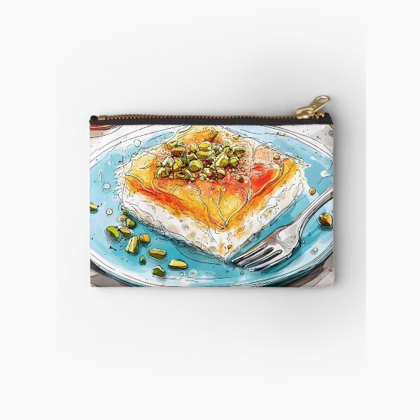 Item preview, Delight in Pistachio-Topped Kunafa with a Fork Ready and Turkish Tea Nearby designed and sold by OlfactoART Studio.