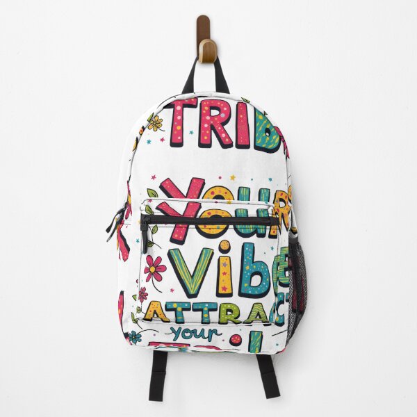 Item preview, Bright and colorful design with the phrase “Your vibe attracts tribe” surrounded by flowers designed and sold by SpaceartLilu.