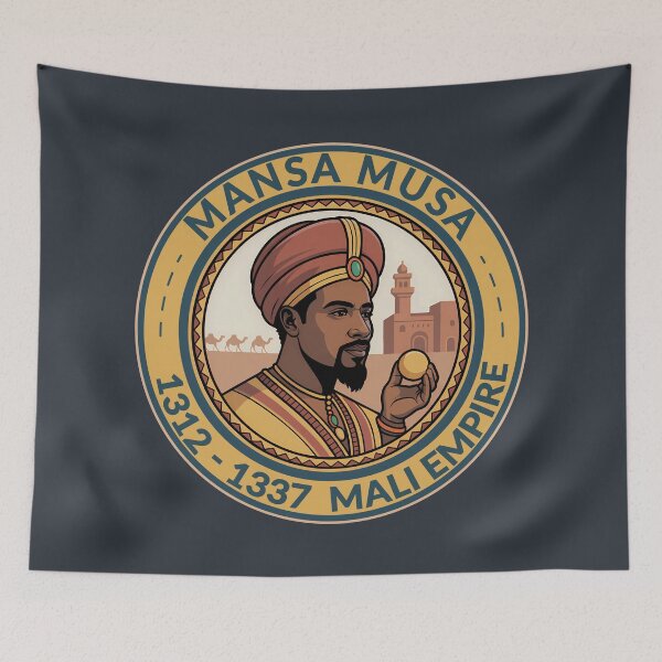 Item preview, Mansa Musa Mali Empire Illustration Badge designed and sold by KrisSidDesigns.