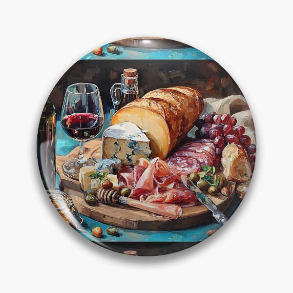 Item preview, Delight in a Curated Charcuterie Board with Cheeses, Meats, Fruits, and Red Wine designed and sold by OlfactoART Studio.