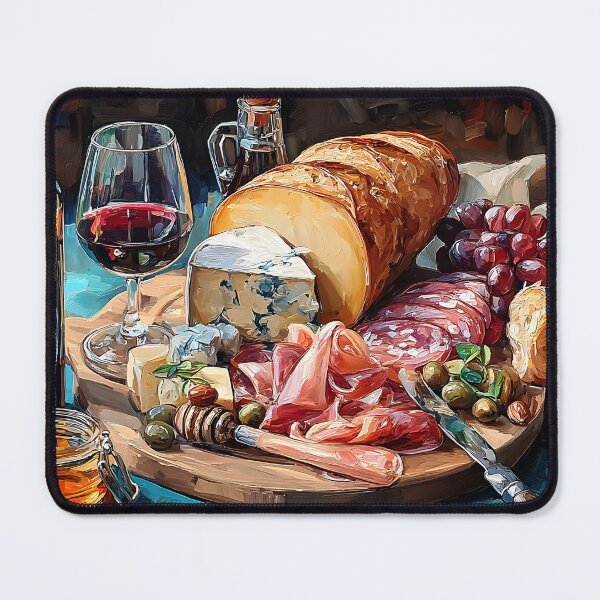 Item preview, Delight in a Curated Charcuterie Board with Cheeses, Meats, Fruits, and Red Wine designed and sold by OlfactoART Studio.