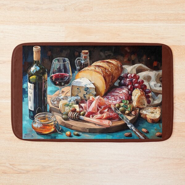 Item preview, Delight in a Curated Charcuterie Board with Cheeses, Meats, Fruits, and Red Wine designed and sold by OlfactoART Studio.