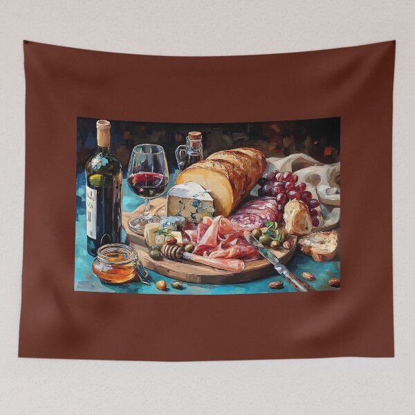 Item preview, Delight in a Curated Charcuterie Board with Cheeses, Meats, Fruits, and Red Wine designed and sold by OlfactoART Studio.
