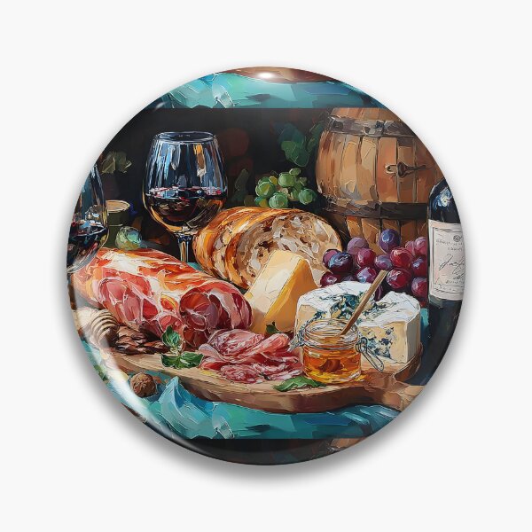 Item preview, Enjoy a Rustic Feast with Red Wine, Cheeses, Cured Meats, Grapes, and Fresh Bread designed and sold by OlfactoART Studio.