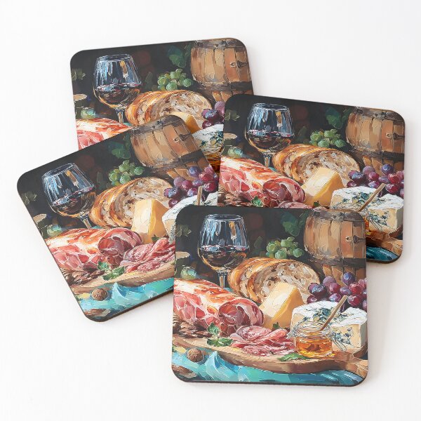 Item preview, Enjoy a Rustic Feast with Red Wine, Cheeses, Cured Meats, Grapes, and Fresh Bread designed and sold by OlfactoART Studio.