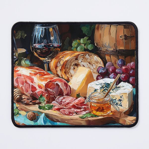 Item preview, Enjoy a Rustic Feast with Red Wine, Cheeses, Cured Meats, Grapes, and Fresh Bread designed and sold by OlfactoART Studio.