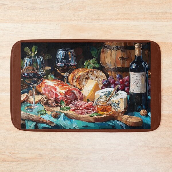 Item preview, Enjoy a Rustic Feast with Red Wine, Cheeses, Cured Meats, Grapes, and Fresh Bread designed and sold by OlfactoART Studio.