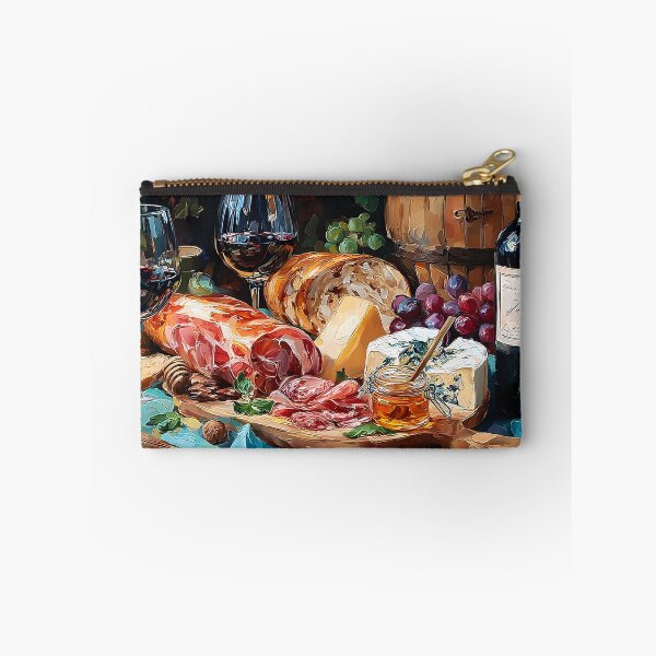 Item preview, Enjoy a Rustic Feast with Red Wine, Cheeses, Cured Meats, Grapes, and Fresh Bread designed and sold by OlfactoART Studio.