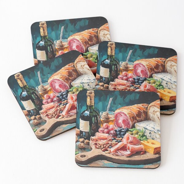 Item preview, Savor a Rustic Charcuterie Board with Cheeses, Meats, Fruits, Honey, and Red Wine designed and sold by OlfactoART Studio.